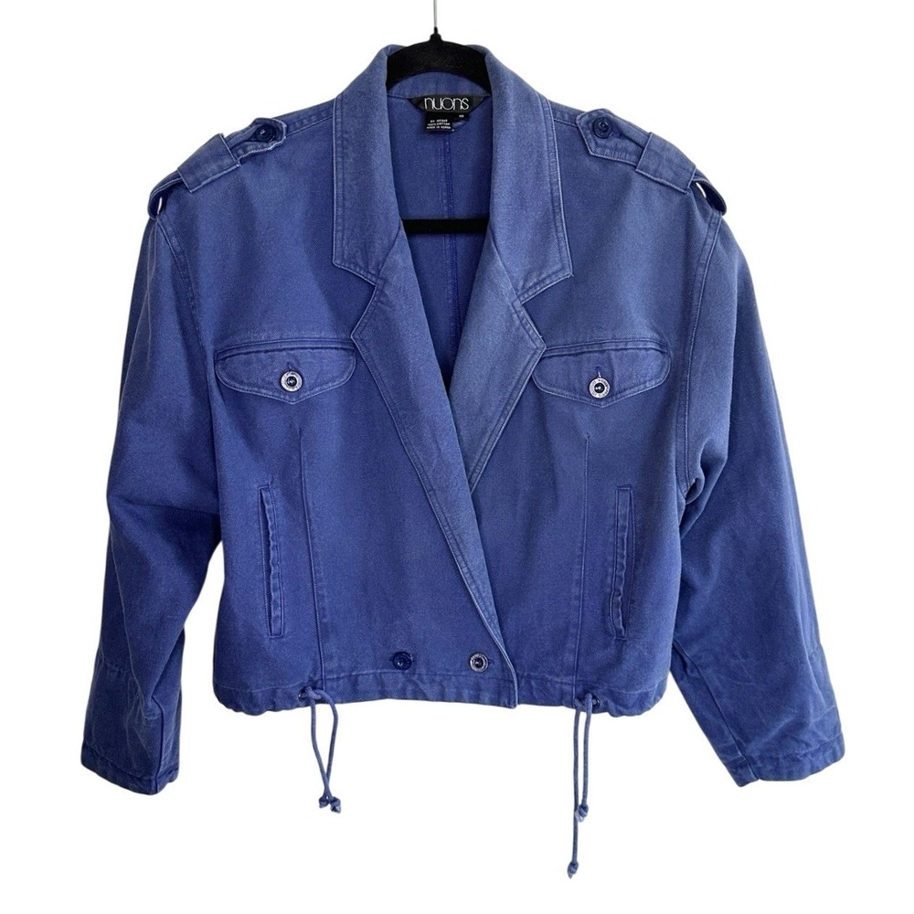 VTG Cropped Utility Jacket Blue Cotton Canvas French Military Style 90s Size 10